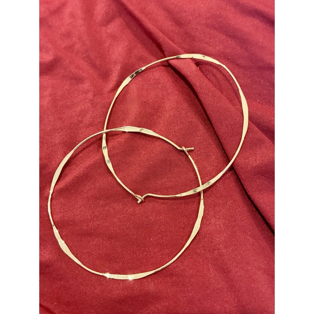 Large Gold Tone Hoop Earrings Oversized Textured Faceted Thin Statement Hoops